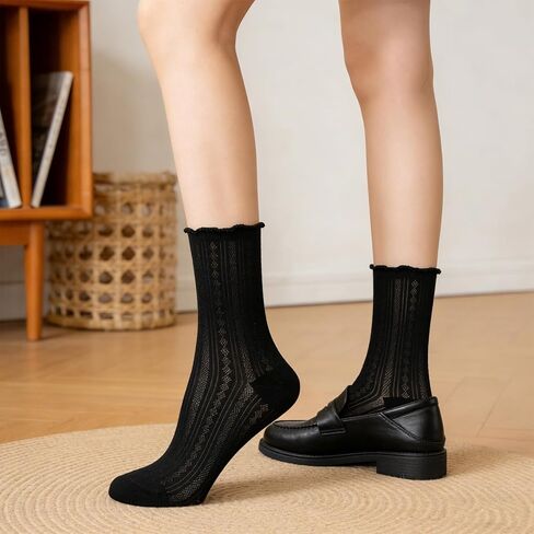 Cityelf 6 Pack Women Ultra Thin Ruffle Socks Casual Cotton Mesh Frilly Liner Socks Lettuce Lace Trim Dress Ankle Loafer Sox in Kuwait