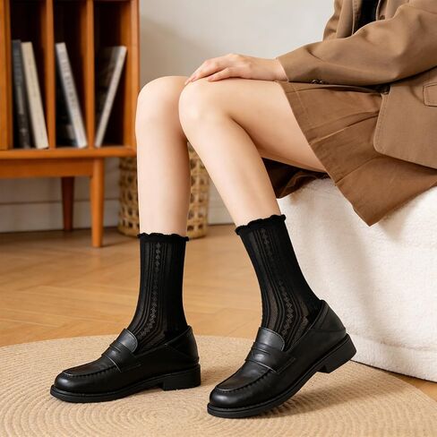 Cityelf 6 Pack Women Ultra Thin Ruffle Socks Casual Cotton Mesh Frilly Liner Socks Lettuce Lace Trim Dress Ankle Loafer Sox in Kuwait