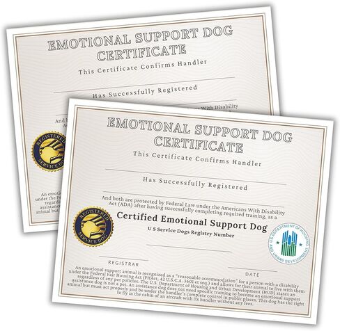 Emotional Support Dog Certificate of Certification Training 6pk on Linen 8.5x11" Disability ADA ID Registration Holder Know Your Rights in Saudi Arabia