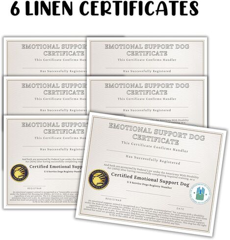 Emotional Support Dog Certificate of Certification Training 6pk on Linen 8.5x11" Disability ADA ID Registration Holder Know Your Rights in Saudi Arabia
