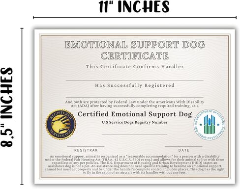 Emotional Support Dog Certificate of Certification Training 6pk on Linen 8.5x11" Disability ADA ID Registration Holder Know Your Rights in Saudi Arabia