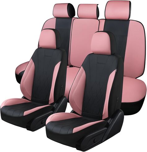 Car Seat Covers Full Set, Leather Car Seat Cushion, Ultra-Thin Breathable Materials, Suitable for Most Car SUV/Truck/Sedan/Automotive (Purple + Black, Five-Piece) in Saudi Arabia
