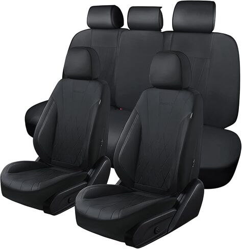 Car Seat Covers Full Set, Leather Car Seat Cushion, Ultra-Thin Breathable Materials, Suitable for Most Car SUV/Truck/Sedan/Automotive (Purple + Black, Five-Piece) in Saudi Arabia