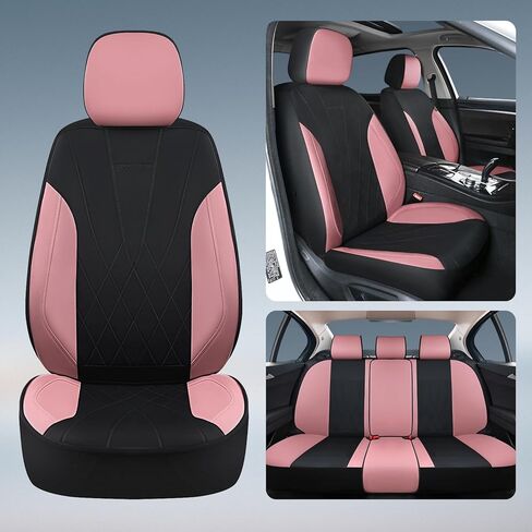 Car Seat Covers Full Set, Leather Car Seat Cushion, Ultra-Thin Breathable Materials, Suitable for Most Car SUV/Truck/Sedan/Automotive (Purple + Black, Five-Piece) in Saudi Arabia