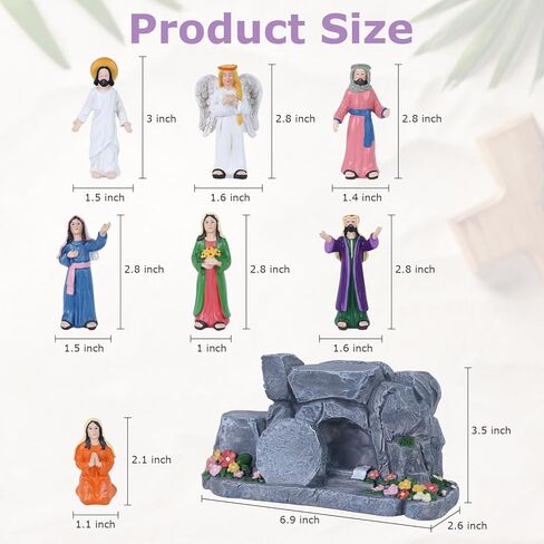 MEETYAMOR زينة عيد الفصح الدينية للمنزل، 8 قطع من الراتنج مجموعة مشهد قيامة يسوع مع قبر فارغ لديكور عيد الفصح المسيحي، لقد قام مشهد الميلاد للكنيسة رف صينية رف الطاولة in Kuwait