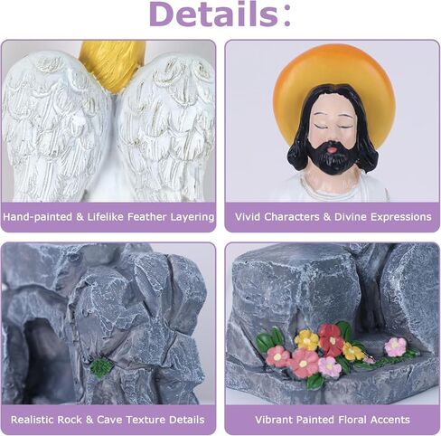 MEETYAMOR زينة عيد الفصح الدينية للمنزل، 8 قطع من الراتنج مجموعة مشهد قيامة يسوع مع قبر فارغ لديكور عيد الفصح المسيحي، لقد قام مشهد الميلاد للكنيسة رف صينية رف الطاولة in Kuwait