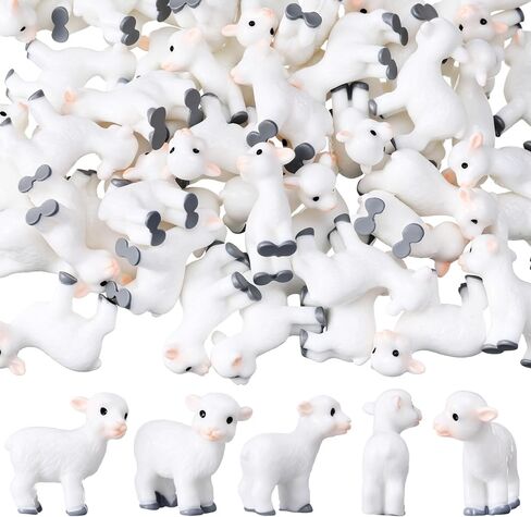 Amyhill 50 Pcs Easter Mini Resin Lambs Tiny Goat Figurines Miniature Sheep Small Farm Animals Bulk for Spring Christian DIY Micro Craft Planter Terrarium Garden First Communion Home Decor (White) in Saudi Arabia