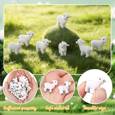 Amyhill 50 Pcs Easter Mini Resin Lambs Tiny Goat Figurines Miniature Sheep Small Farm Animals Bulk for Spring Christian DIY Micro Craft Planter Terrarium Garden First Communion Home Decor (White) in Saudi Arabia