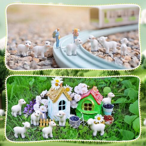 Amyhill 50 Pcs Easter Mini Resin Lambs Tiny Goat Figurines Miniature Sheep Small Farm Animals Bulk for Spring Christian DIY Micro Craft Planter Terrarium Garden First Communion Home Decor (White) in Saudi Arabia