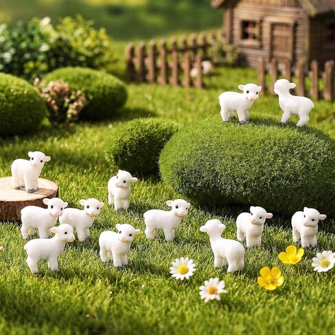 Amyhill 50 Pcs Easter Mini Resin Lambs Tiny Goat Figurines Miniature Sheep Small Farm Animals Bulk for Spring Christian DIY Micro Craft Planter Terrarium Garden First Communion Home Decor (White) in Saudi Arabia
