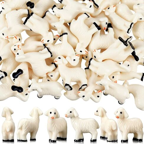 Amyhill 50 Pcs Easter Mini Resin Lambs Tiny Goat Figurines Miniature Sheep Small Farm Animals Bulk for Spring Christian DIY Micro Craft Planter Terrarium Garden First Communion Home Decor (White) in Saudi Arabia