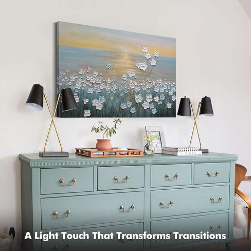 JUHOME Vintage Hand-Painted Thick Texture 3D White Flowers Abstract Oil Painting on Canvas Wall Art,Horizontal Sunset Beach Art Decor for Home Office Hall Wall Decorative,36x24 in Saudi Arabia
