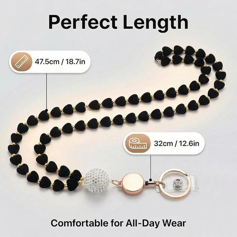 Flocked Lanyards for Id Badges and Keys, Women Teacher Beaded Lanyard with Retractable Reel, ID Card Holder Necklace in Saudi Arabia