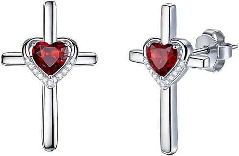 Prismata Cross Birthstone Earrings Studs 925 Sterling Silver Cross Studs Earrings with 12 Months Birthstone Earrings Christian Jewelry Gifts for Women Mom Her in Saudi Arabia