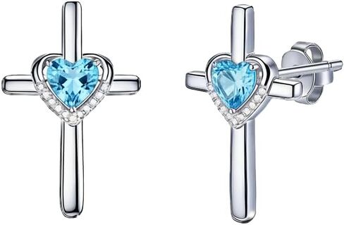 Prismata Cross Birthstone Earrings Studs 925 Sterling Silver Cross Studs Earrings with 12 Months Birthstone Earrings Christian Jewelry Gifts for Women Mom Her in Saudi Arabia