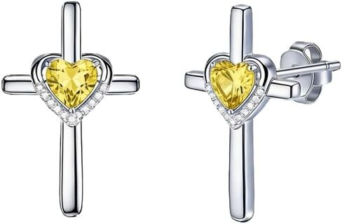 Prismata Cross Birthstone Earrings Studs 925 Sterling Silver Cross Studs Earrings with 12 Months Birthstone Earrings Christian Jewelry Gifts for Women Mom Her in Saudi Arabia