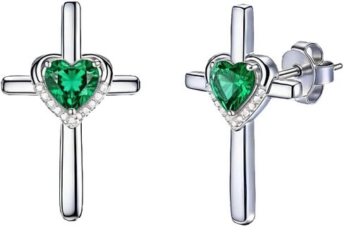 Prismata Cross Birthstone Earrings Studs 925 Sterling Silver Cross Studs Earrings with 12 Months Birthstone Earrings Christian Jewelry Gifts for Women Mom Her in Saudi Arabia