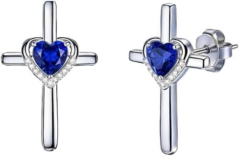 Prismata Cross Birthstone Earrings Studs 925 Sterling Silver Cross Studs Earrings with 12 Months Birthstone Earrings Christian Jewelry Gifts for Women Mom Her in Saudi Arabia