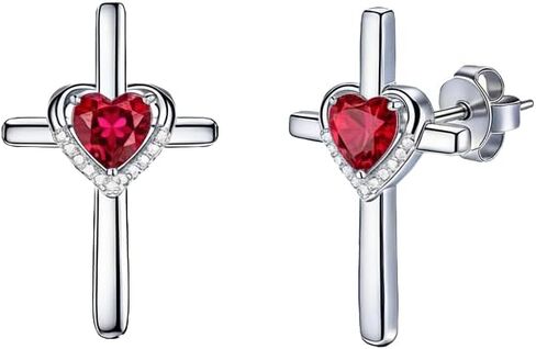 Prismata Cross Birthstone Earrings Studs 925 Sterling Silver Cross Studs Earrings with 12 Months Birthstone Earrings Christian Jewelry Gifts for Women Mom Her in Saudi Arabia