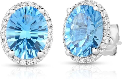 14K الذهب الأبيض الحقيقي الأزرق توباز 3-3/4Ct البيضاوي أقراط الماس in Saudi Arabia