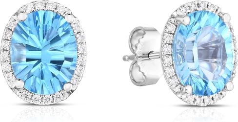 14K الذهب الأبيض الحقيقي الأزرق توباز 3-3/4Ct البيضاوي أقراط الماس in Saudi Arabia