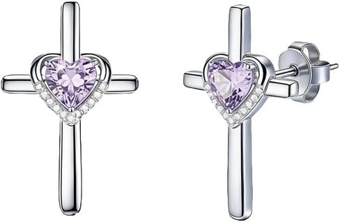 Prismata Cross Birthstone Earrings Studs 925 Sterling Silver Cross Studs Earrings with 12 Months Birthstone Earrings Christian Jewelry Gifts for Women Mom Her in Saudi Arabia