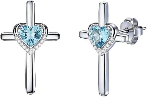 Prismata Cross Birthstone Earrings Studs 925 Sterling Silver Cross Studs Earrings with 12 Months Birthstone Earrings Christian Jewelry Gifts for Women Mom Her in Saudi Arabia