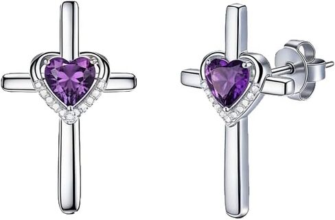 Prismata Cross Birthstone Earrings Studs 925 Sterling Silver Cross Studs Earrings with 12 Months Birthstone Earrings Christian Jewelry Gifts for Women Mom Her in Saudi Arabia