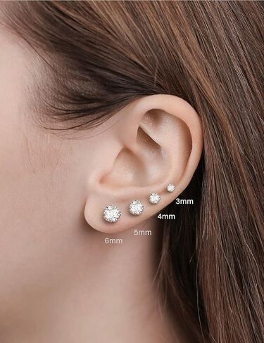4 Pairs 925 Sterling Silver Stud Earrings for Women, Cubic Zirconia 5A+ Earring Set (3/4/5/6 mm) for Cartilage Earring Stacks, Hypoallergenic Shiny CZ Studs for Sensitive Ears, Everyday Jewelry Gift Set in Saudi Arabia