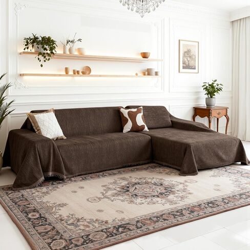 MEETSKY Sectional Couch Cover Sofa Covers Washable, 2 Pieces Chenille Couch Covers for Sofa L Shape, Sofa Slipcover for 2 Cushion Couch, Furniture Protector for Pets (Large, 71"x102"+71"x118", Sand) in Saudi Arabia