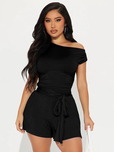 VNIRA One Shoulder Date Night Rompers for Women Sexy Bodycon Sleeveless One Piece Outfits Club Jumpsuit in Saudi Arabia