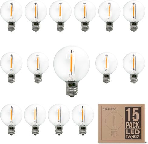 Brightech Ambience PRO Replacement LED Light Bulbs, 1 Watt LED Edison-Inspired Exposed Filaments Bulbs, G40/G45 Energy Efficient Outdoor String Lights Bulbs - 15 Pack in Kuwait