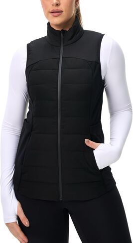 Women's Lightweight Warm Puffer Running Vest Winter Slim Fit Water Resistant Stretch Fleece Jacket Zippered Pockets in Saudi Arabia
