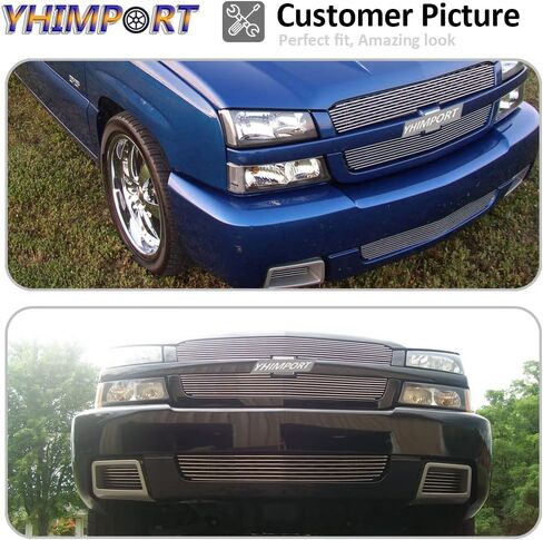 Chrome Front Grill Grille fits 2003 2004 2005 Chevy Silverado 1500 SS Billet Grille Combo Aluminum Grill Insert Polished (5pcs) (Chrome) in Saudi Arabia