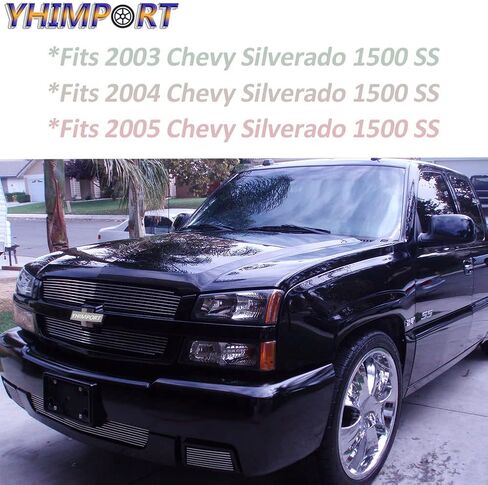 Chrome Front Grill Grille fits 2003 2004 2005 Chevy Silverado 1500 SS Billet Grille Combo Aluminum Grill Insert Polished (5pcs) (Chrome) in Saudi Arabia