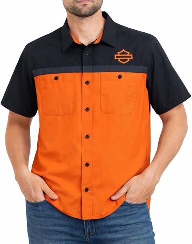 قميص Harley-Davidson TECH بأزرار فتحات تهوية، ألوان برتقالية وأسود، 96737-25VM in Saudi Arabia