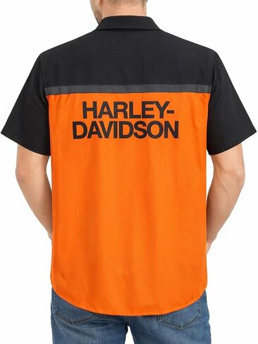 Harley-Davidson TECH Vented Button Shirt, Colorblock Orange & Black, 96737-25VM in Saudi Arabia