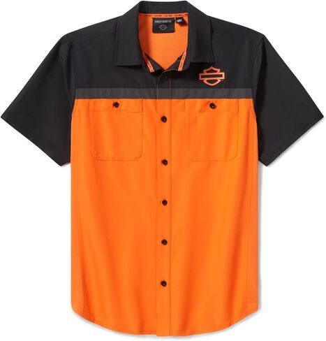 Harley-Davidson TECH Vented Button Shirt, Colorblock Orange & Black, 96737-25VM in Saudi Arabia