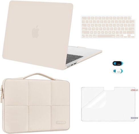 حافظة MOSISO متوافقة مع جهاز MacBook Air 13 بوصة 2026 2025 2024 2023 2022 M4 A3240 M3 A3113 M2 A2681، حافظة صلبة وستة شبكات حقيبة منتفخة وغطاء لوحة مفاتيح وغطاء كاميرا ويب وفيلم شاشة لجهاز MacBook Air 13.6 بوصة، رملي in Kuwait