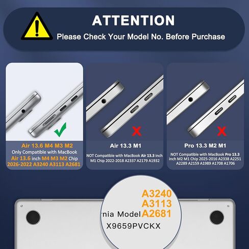 حافظة MOSISO متوافقة مع جهاز MacBook Air 13 بوصة 2026 2025 2024 2023 2022 M4 A3240 M3 A3113 M2 A2681، حافظة صلبة وستة شبكات حقيبة منتفخة وغطاء لوحة مفاتيح وغطاء كاميرا ويب وفيلم شاشة لجهاز MacBook Air 13.6 بوصة، رملي in Kuwait