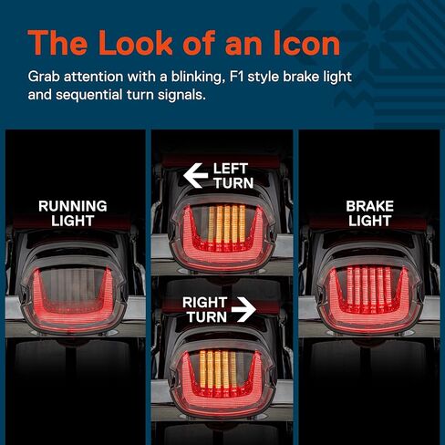 TRUE MODS LED Brake Tail Light Replacement for Harley Davidson Sportster Dyna Fatboy Softail Road King Glide [License Running Light] [F1-Style Flashing Blinker] [Sequential Turn Signals] [DOT] in Saudi Arabia