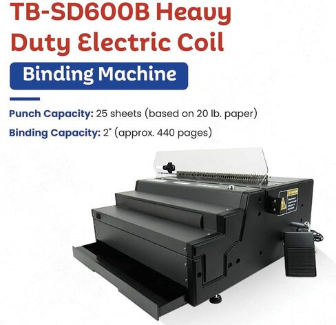 TruBind Heavy Duty Coil Binding Machine with Electric Punch & Coil Inserter and Foot Pedal | 25 Sheet Punch Capacity | Bind up to 500 Sheets | 46 Fully Disengageable Dies | 4:1 Pitch | 1-Year Warranty in Kuwait