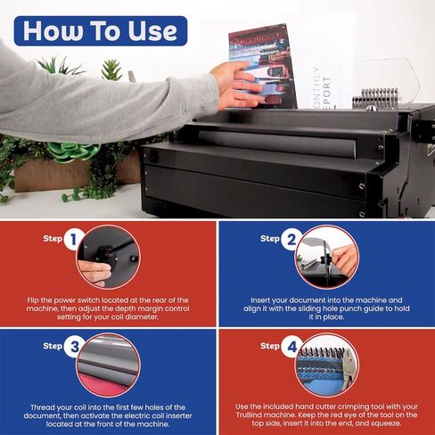 TruBind Heavy Duty Coil Binding Machine with Electric Punch & Coil Inserter and Foot Pedal | 25 Sheet Punch Capacity | Bind up to 500 Sheets | 46 Fully Disengageable Dies | 4:1 Pitch | 1-Year Warranty in Kuwait