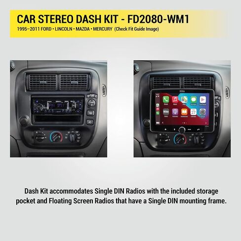 مجموعة أدوات تثبيت راديو Scosche FD2080 Single DIN وجيب متوافق مع مركبات Ford وLincoln وMazda وMercury مختارة من 1995-11 - مجموعة تركيب ستيريو للسيارة ما بعد البيع - لا تناسب Double DIN in Saudi Arabia