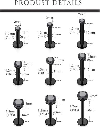 Hoeudjo Helix Piercing Jewelry Stainless Steel Tragus Piercing Jewelry Medusa Piercings Monroe Labret Ashley Lip Rings for Women Post Length 6mm 8mm 10mm in Saudi Arabia