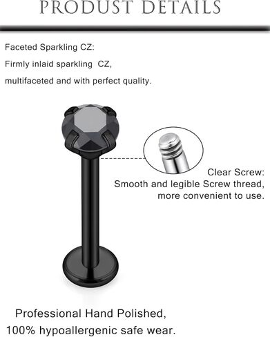Hoeudjo Helix Piercing Jewelry Stainless Steel Tragus Piercing Jewelry Medusa Piercings Monroe Labret Ashley Lip Rings for Women Post Length 6mm 8mm 10mm in Saudi Arabia
