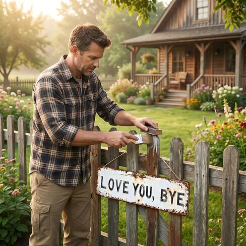 علامة Love You Bye فوق الباب، أحبك، Bye - علامة حائط معدنية عتيقة، ديكور علامات باب مدخل المدخل، لوحة فنية جدارية من الألومنيوم مقاس 16 × 4 بوصة، لوحة معلقة على طراز المزرعة للديكور الخارجي (40 × 10) in Kuwait