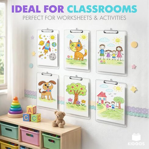 مجموعة من 6 ألواح حافظة شفافة وشفافة ومتينة من البلاستيك خفيف الوزن مع مشبك معدني منخفض يحمل 100 ورقة من لوحات مشبك الأكريليك للفصول الدراسية للأطفال والمدرسين والطلاب والاستخدام المنزلي in Kuwait