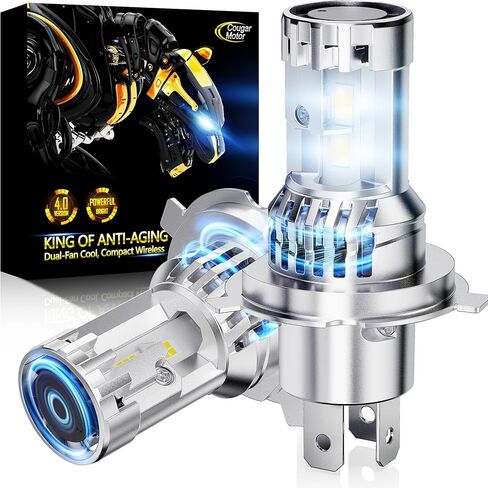 مصابيح الضباب بمحرك Cougar H4، لمبة H4 مع مروحة تبريد مزدوجة، سطوع 10X حقيقي مقاس 1:1، ضوء ضباب مساعد أبيض طويل الأمد للطرق الوعرة ATV UTV، حزمة من 2 in Kuwait