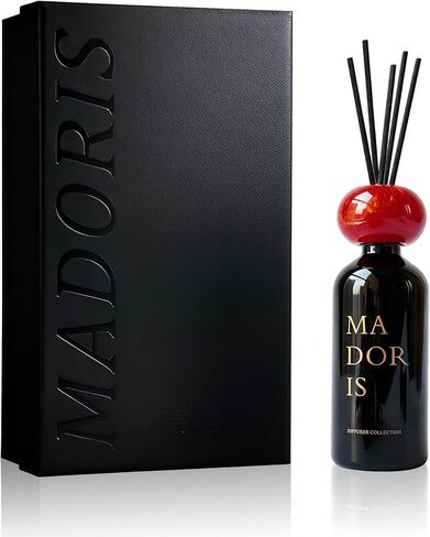 Midnight Kiss Reed Diffuser, Subtle Bedroom Home Fragrance, Floral Amber with Jasmine & Rose and Sandalwood, Black Glass Bottle with Red Marble Cap, 100ml, Gift Ready in Saudi Arabia